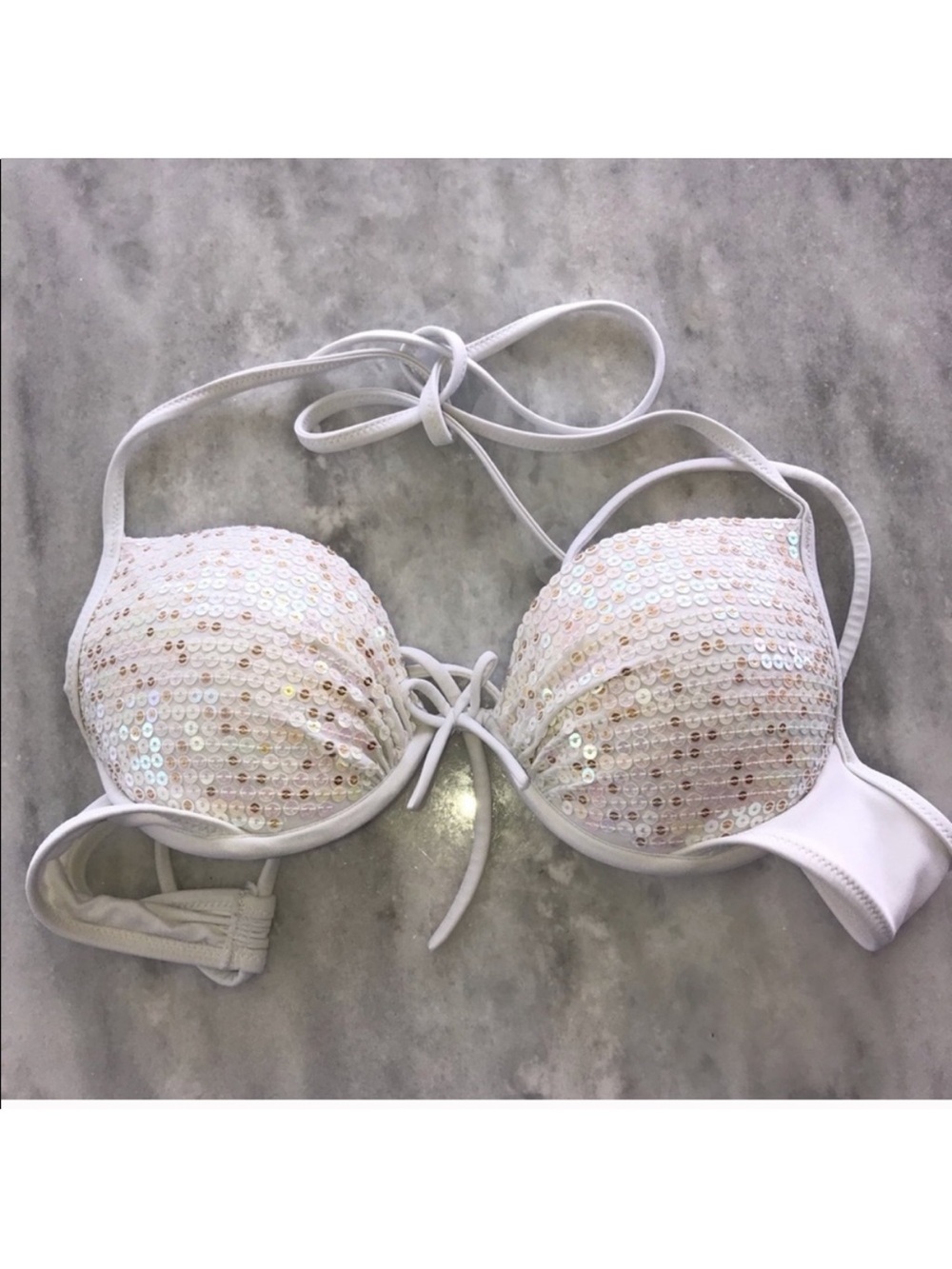 Victoria Secrets Sequin White Push-Up Bikini Top Sz.32A